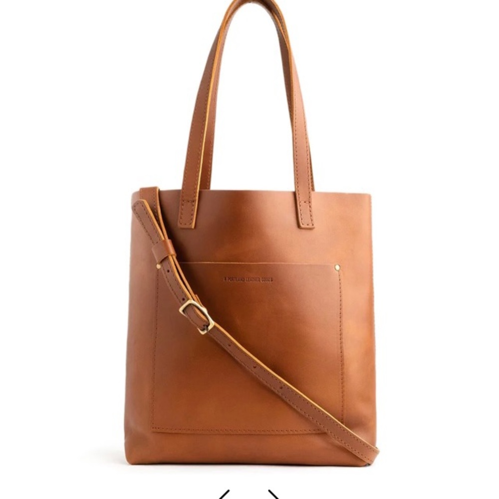 Portland Leather goods cross body tote in Honey with zipper.